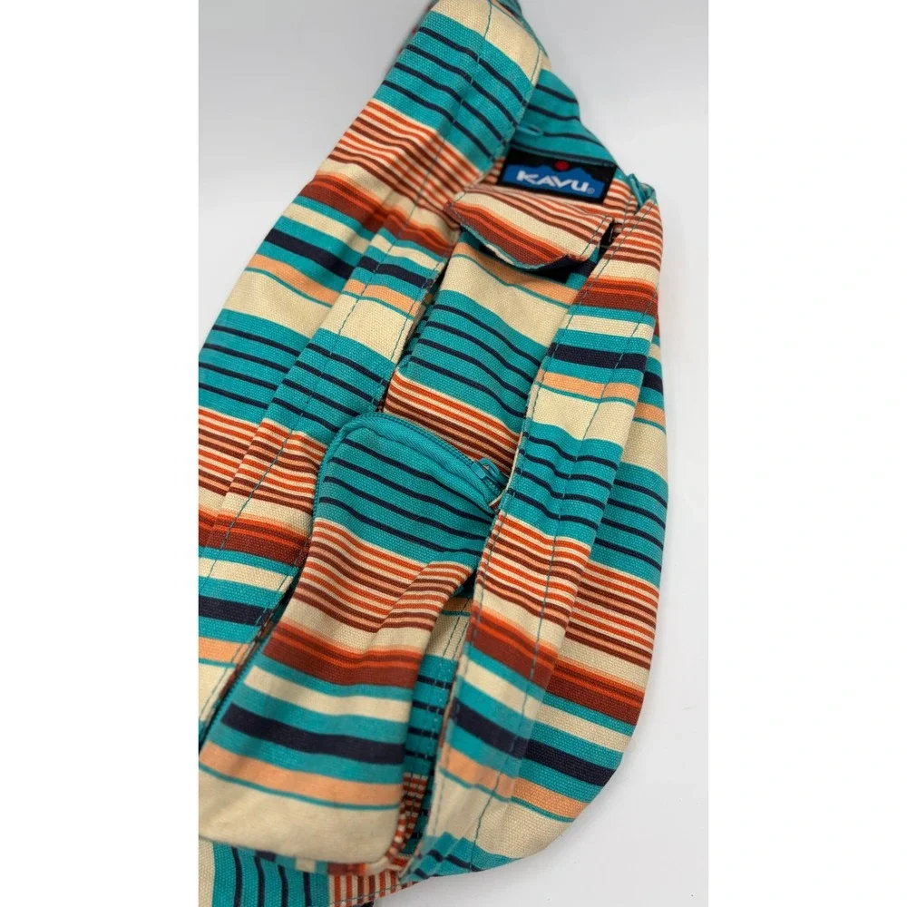 KAVU Rope Bag Unisex OS Multi-Color Striped Canvas Sling Crossbody Backpack